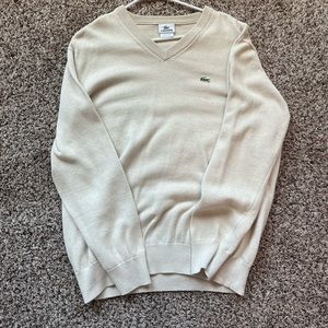 Lacoste Mens V-Neck Sweater Cream Size 5 Medium
